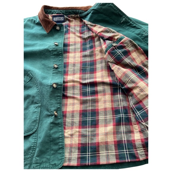 Land’s End Oversized Green Cotton Chore Coat with Brown Corduroy Collar Size XL - Picture 11 of 12